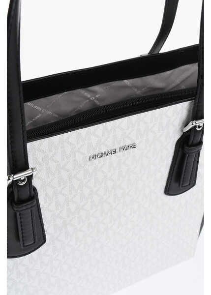 Genti de mana Michael Kors Michael All-Over Monogram Color Block Voyager Tote Bag Black & White Femei (BM 19727687) 4