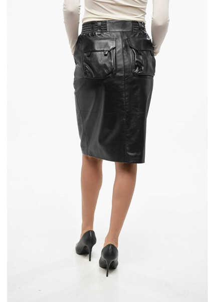 Fuste casual Saint Laurent 4 Pockets Leather Longuette Black Femei (BM 19728122) 2