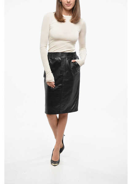 Fuste casual Saint Laurent 4 Pockets Leather Longuette Black Femei (BM 19728122) 4