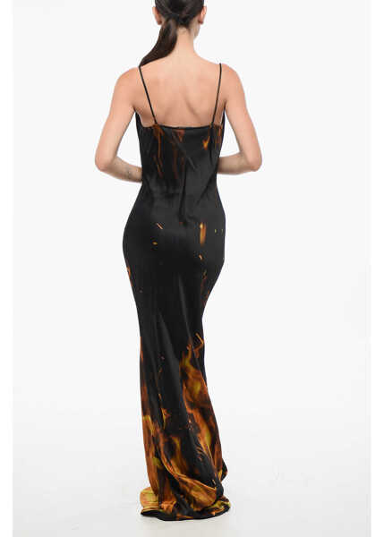 Rochii lungi Balmain Satin Long Dress With Flames Print Orange Femei (BM 19728128) 2