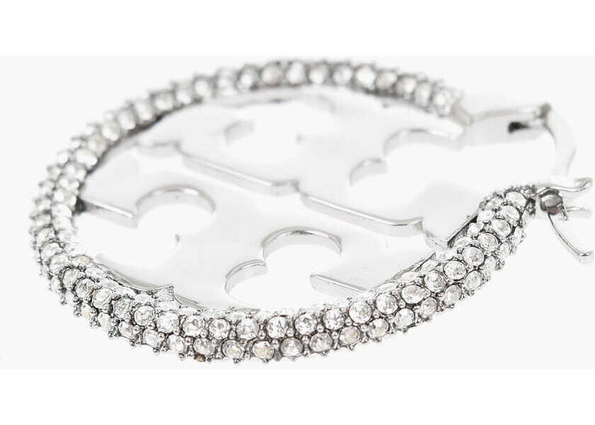 Cercei Tory Burch Metal Miller Hoop Earrings Withh Rhinestone Silver Femei (BM 19729559) 2
