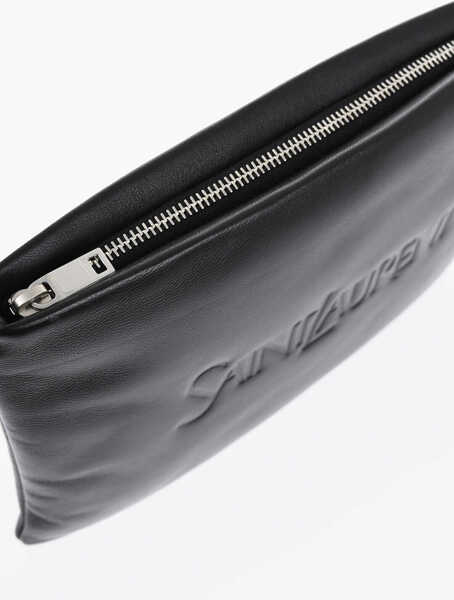 Genti de mana Saint Laurent Padded Leather Pouch With Ton On Ton Logo Black Barbati (BM 19729562) 3