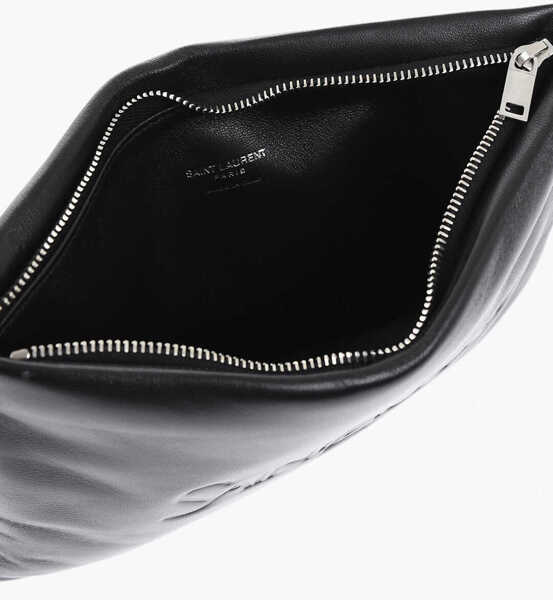 Genti de mana Saint Laurent Padded Leather Pouch With Ton On Ton Logo Black Barbati (BM 19729562) 4