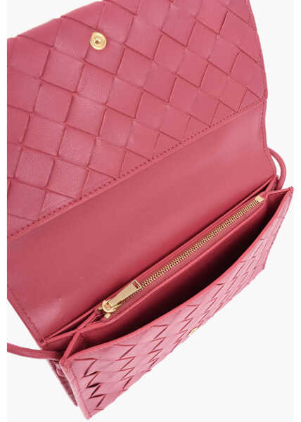 Portofele Bottega Veneta Braided Leather Wallet With Strap Pink Femei (BM 19729568) 4