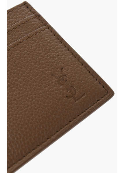 Portofele Saint Laurent Textured Leather Card Holder With Ton On Ton Monogram Brown Barbati (BM 19729574) 3