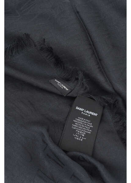 Esarfe Saint Laurent Solid Color Foulard With Fringes Midnight Blue Barbati (BM 19729577) 3