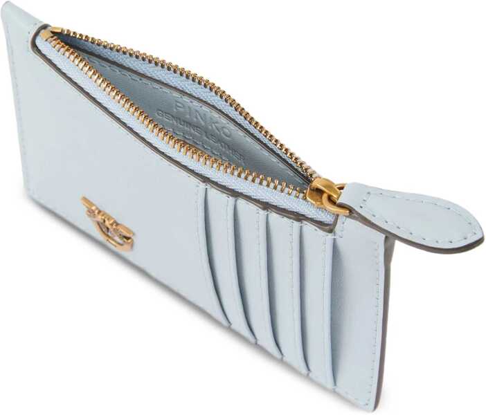 Portofele Pinko Leather Card Holder AZZURRO CELESTE-ANTIQUE GOLD Femei (BM 19729604) 3