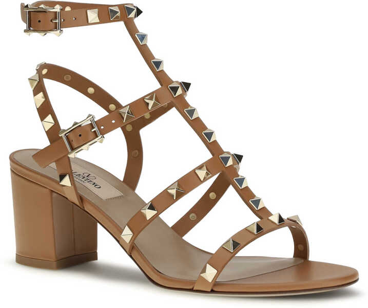 Sandale Valentino Garavani Leather Rockstud Sandals ALMOND BEIGE Femei (BM 19729991) 2