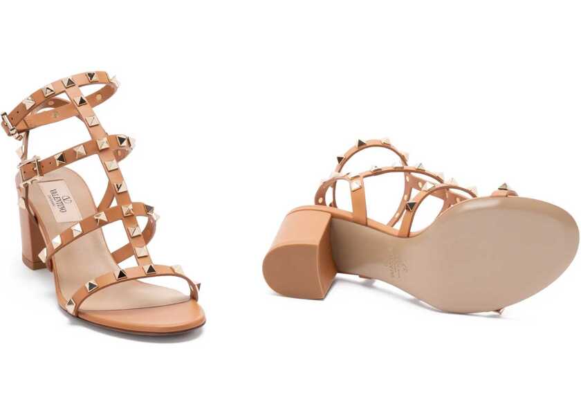 Sandale Valentino Garavani Leather Rockstud Sandals ALMOND BEIGE Femei (BM 19729991) 4