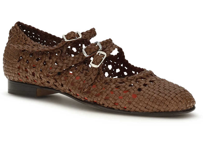 Balerini CAREL PARIS Woven leathe Mary Jane Ballerinas COGNAC Femei (BM 19730093) 2