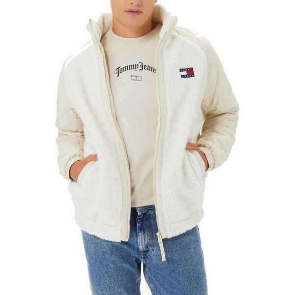 Jachete Tommy Hilfiger Tommy Jeans Mix Media Sherpa Jacket White Barbati (BM 19731828) 2
