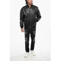 Bomber jacket DSQUARED2 pentru Barbati - Bomber jacket DSQUARED2 Multipocketed Leather Bomber Jacket With Front Zip Black Barbati (BM 19734362) - B-mall.ro