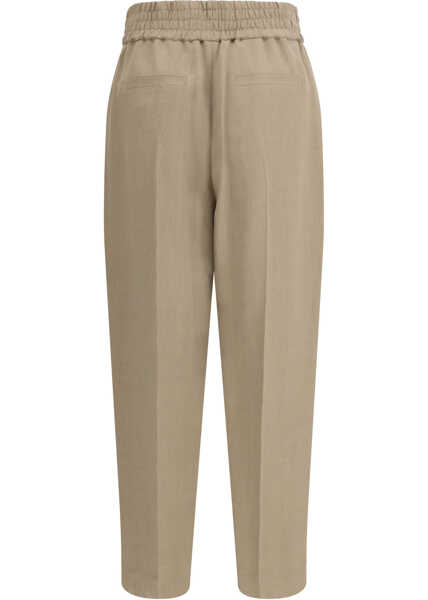 Pantaloni casual Brunello Cucinelli Cotton Pants EARTH BROWN Femei (BM 19734647) 2