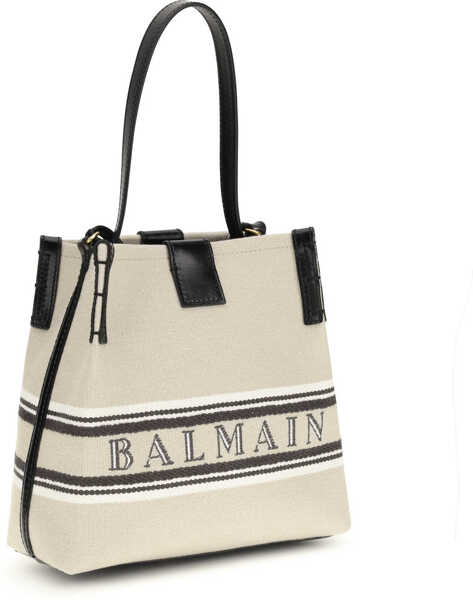 Genti de umar Balmain Release Bucket Bag in canvas and leather NATUREL/NOIR/ BLANC OPTIQUE Femei (BM 19735832) 2