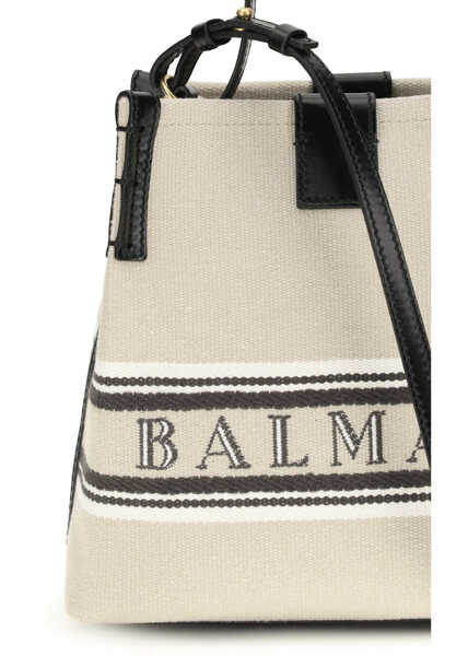 Genti de umar Balmain Release Bucket Bag in canvas and leather NATUREL/NOIR/ BLANC OPTIQUE Femei (BM 19735832) 4