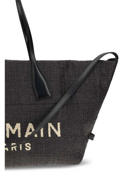 Genti de umar Balmain Track Shoulder Bag in leather and raffia NOIR Femei (BM 19735925) 4