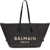 Balmain Track Shoulder Bag in leather and raffia NOIR