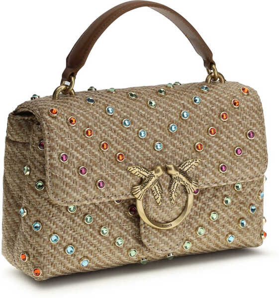 Genti de mana Pinko Love Lady Puff Mini raffia Handbag BEIGE-GRIGIO FUMO-ANTIQUE GOLD Femei (BM 19735943) 2