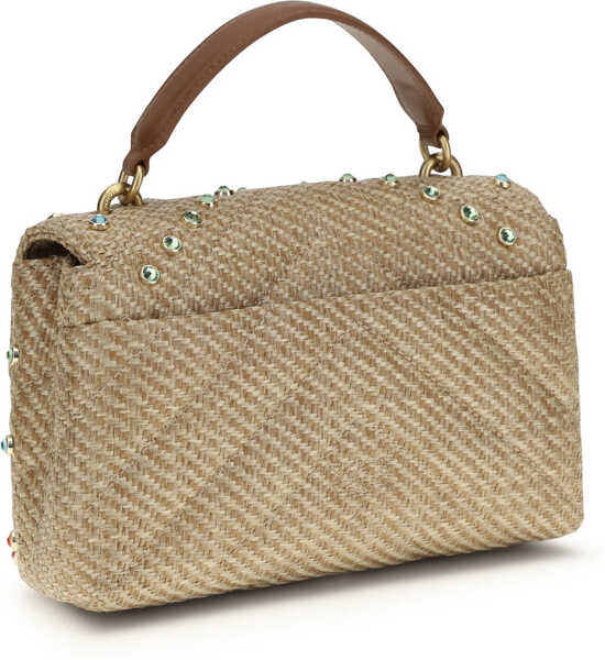 Genti de mana Pinko Love Lady Puff Mini raffia Handbag BEIGE-GRIGIO FUMO-ANTIQUE GOLD Femei (BM 19735943) 3