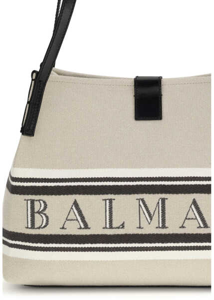 Genti de umar Balmain Canvas Shoulder Bag NATUREL/NOIR/ BLANC OPTIQUE Femei (BM 19735991) 4