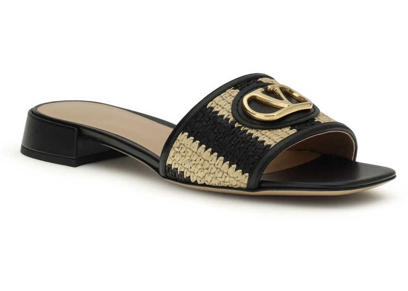 Sandale Valentino Garavani VLogo Signature raffia slide Sandals NATURALE-NERO/NERO Femei (BM 19736984) 2