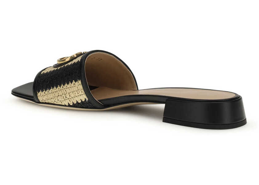 Sandale Valentino Garavani VLogo Signature raffia slide Sandals NATURALE-NERO/NERO Femei (BM 19736984) 3