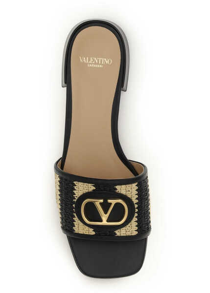 Sandale Valentino Garavani VLogo Signature raffia slide Sandals NATURALE-NERO/NERO Femei (BM 19736984) 4