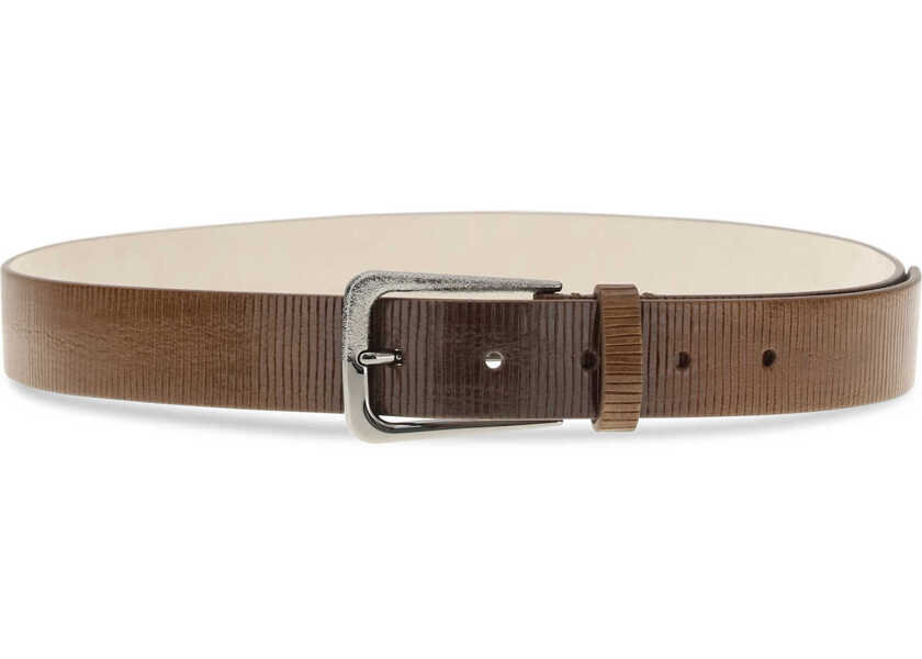 Curele Brunello Cucinelli Carved leather Belt with Shimmering Buckle TUNDRA Femei (BM 19737020) 2