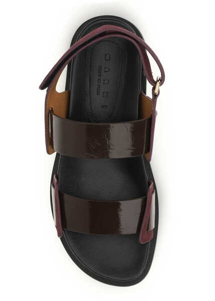 Sandale Marni Double-strap Fussbett Sandals DARK BROWN/BORDEAUX Femei (BM 19737026) 4