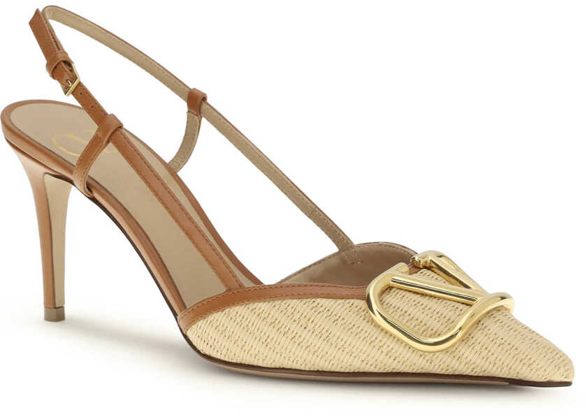 Pantofi cu toc Valentino Garavani VLogo Signature raffia slingback Pumps BEIGE/ROASTED PECAN Femei (BM 19737047) 2