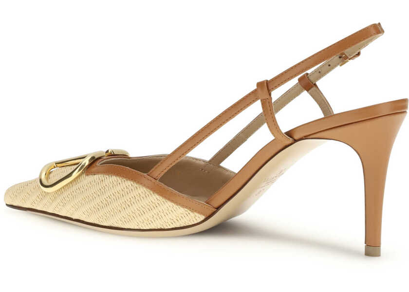 Pantofi cu toc Valentino Garavani VLogo Signature raffia slingback Pumps BEIGE/ROASTED PECAN Femei (BM 19737047) 3