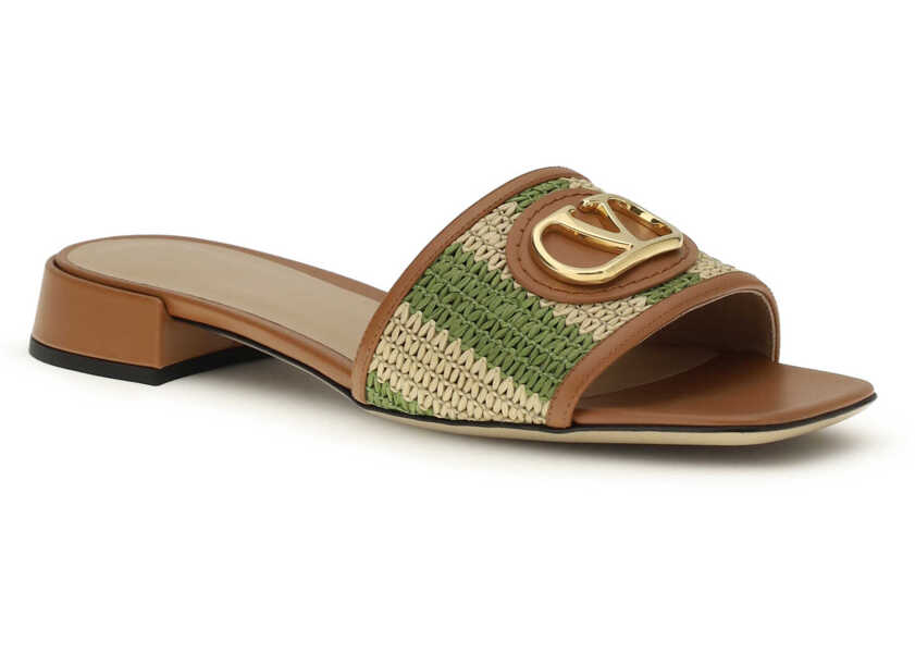 Sandale Valentino Garavani VLogo Signature raffia slide Sandals NATURALE-VERDE/ROASTED PECAN Femei (BM 19737062) 2