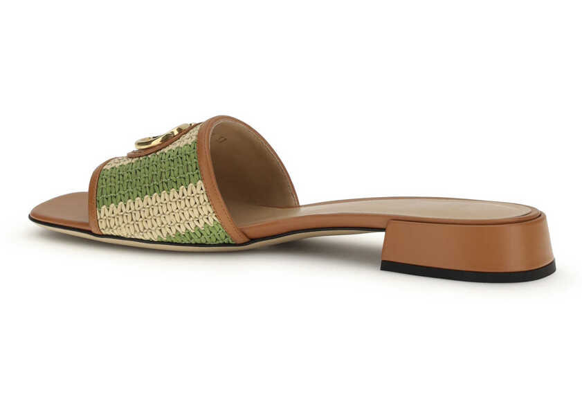 Sandale Valentino Garavani VLogo Signature raffia slide Sandals NATURALE-VERDE/ROASTED PECAN Femei (BM 19737062) 3