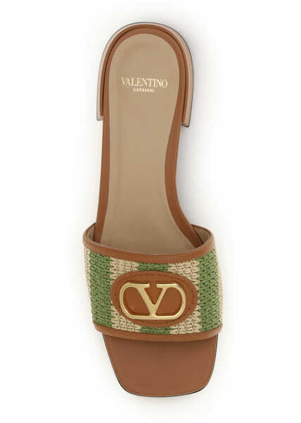 Sandale Valentino Garavani VLogo Signature raffia slide Sandals NATURALE-VERDE/ROASTED PECAN Femei (BM 19737062) 4