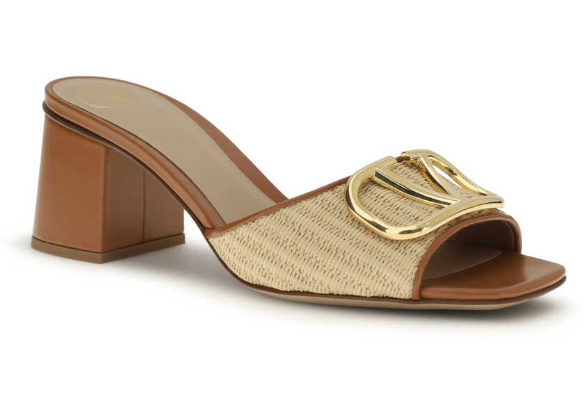 Sandale Valentino Garavani VLogo Signature raffia slide Sandals BEIGE/ROASTED PECAN Femei (BM 19737092) 2