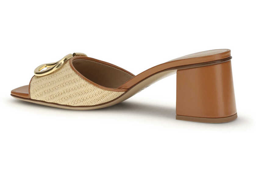 Sandale Valentino Garavani VLogo Signature raffia slide Sandals BEIGE/ROASTED PECAN Femei (BM 19737092) 3