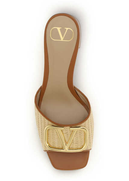 Sandale Valentino Garavani VLogo Signature raffia slide Sandals BEIGE/ROASTED PECAN Femei (BM 19737092) 4