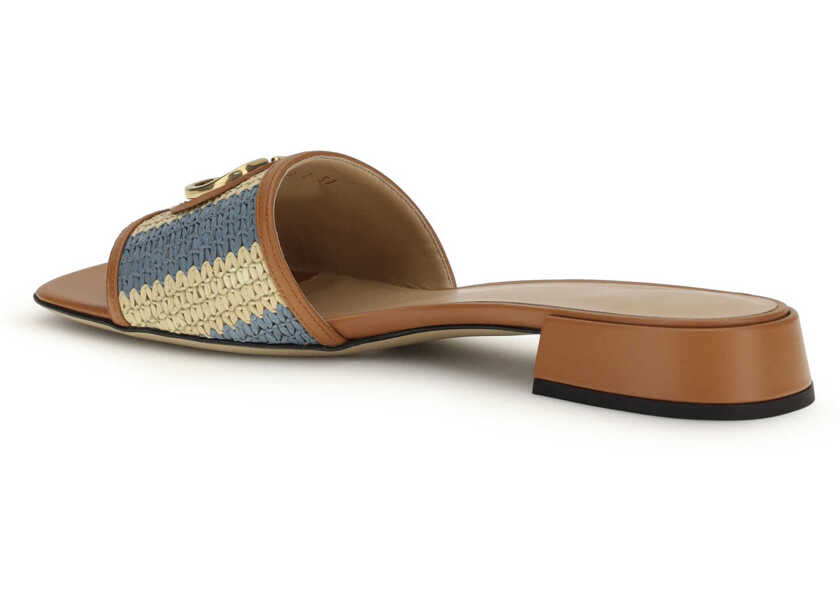 Sandale Valentino Garavani VLogo Signature raffia slide Sandals NATURALE-AZZURRO/ROASTED PECAN Femei (BM 19737095) 3