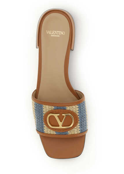 Sandale Valentino Garavani VLogo Signature raffia slide Sandals NATURALE-AZZURRO/ROASTED PECAN Femei (BM 19737095) 4