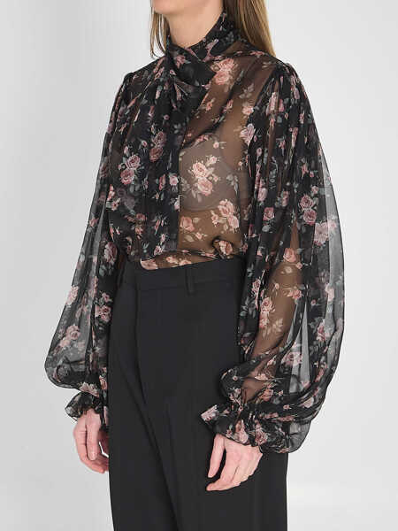 Camasi Dolce & Gabbana Chiffon Top With A Vintage Rose Print BLACK Femei (BM 19737653) 2