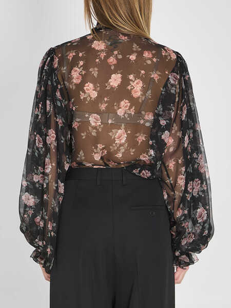 Camasi Dolce & Gabbana Chiffon Top With A Vintage Rose Print BLACK Femei (BM 19737653) 4