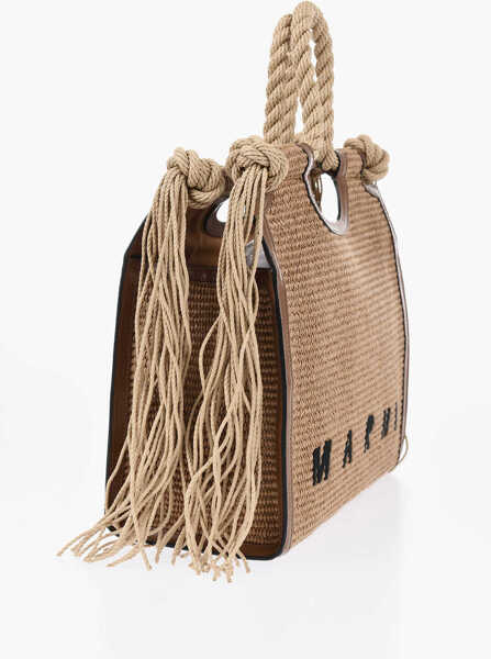 Genti de mana Marni Raffia Handbag With Fringes And Leather Details Beige Femei (BM 19737752) 2
