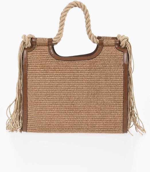Genti de mana Marni Raffia Handbag With Fringes And Leather Details Beige Femei (BM 19737752) 3