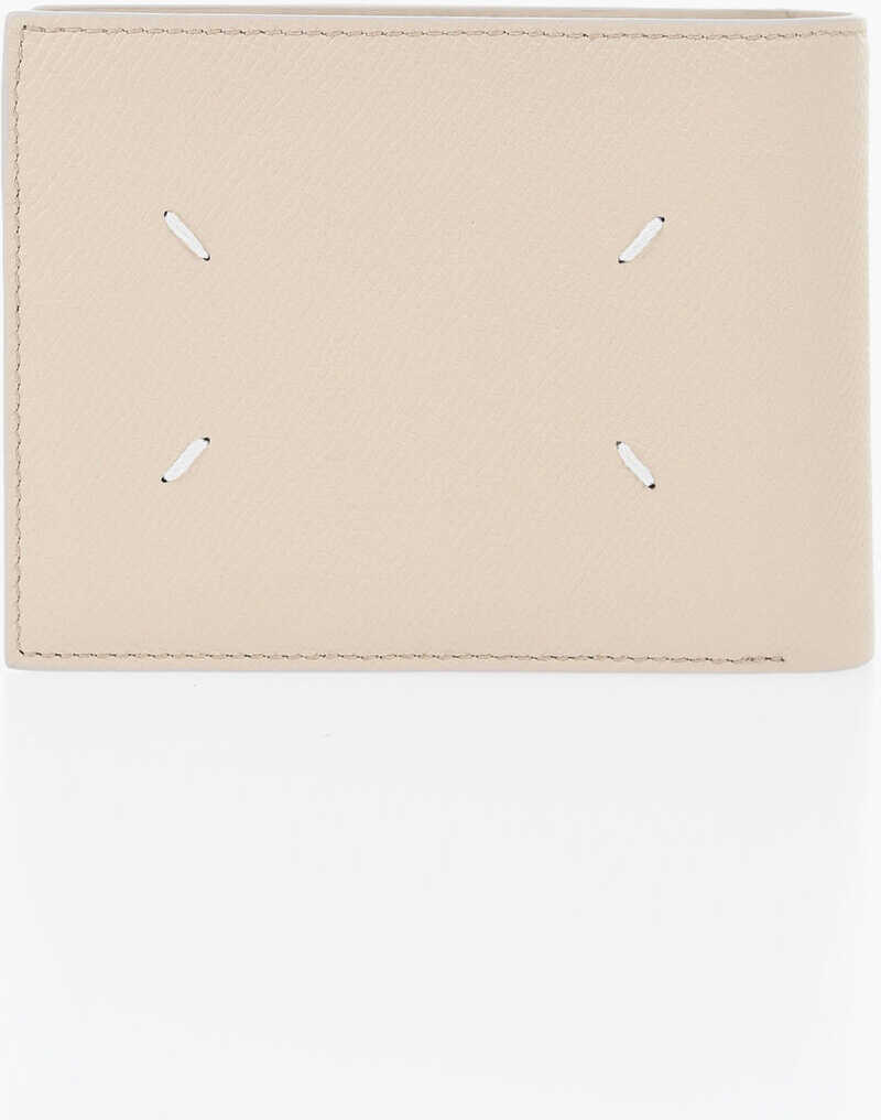 Portofele Maison Margiela Hammered Leather Wallet In Solid Color Beige Barbati (BM 19737779) 2
