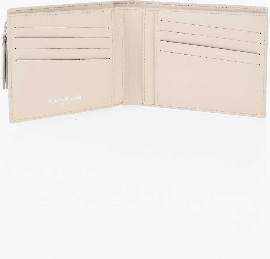 Portofele Maison Margiela Hammered Leather Wallet In Solid Color Beige Barbati (BM 19737779) 4