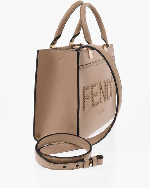 Genti de mana Fendi Mini Hammered Leather Tote Sunshine With Embossed Logo Brown Femei (BM 19737923) 2