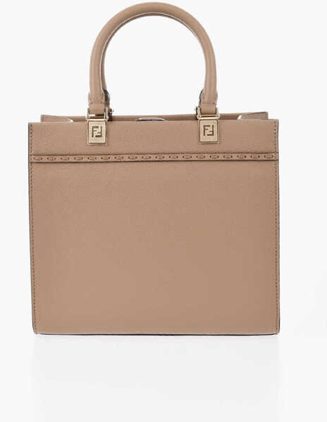 Genti de mana Fendi Mini Hammered Leather Tote Sunshine With Embossed Logo Brown Femei (BM 19737923) 3