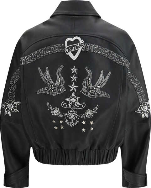 Jachete Pinko Embroidered leather Jacket NERO LIMOUSINE Femei (BM 19739408) 2