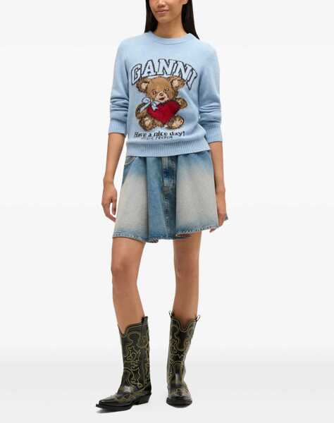 Fuste Ganni Denim Miniskirt MID BLUE VINTAGE Femei (BM 19739738) 2