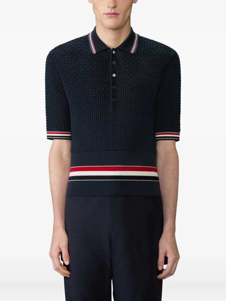 Tricouri Polo Thom Browne Woven cotton Polo Shirt NAVY Barbati (BM 19740836) 3
